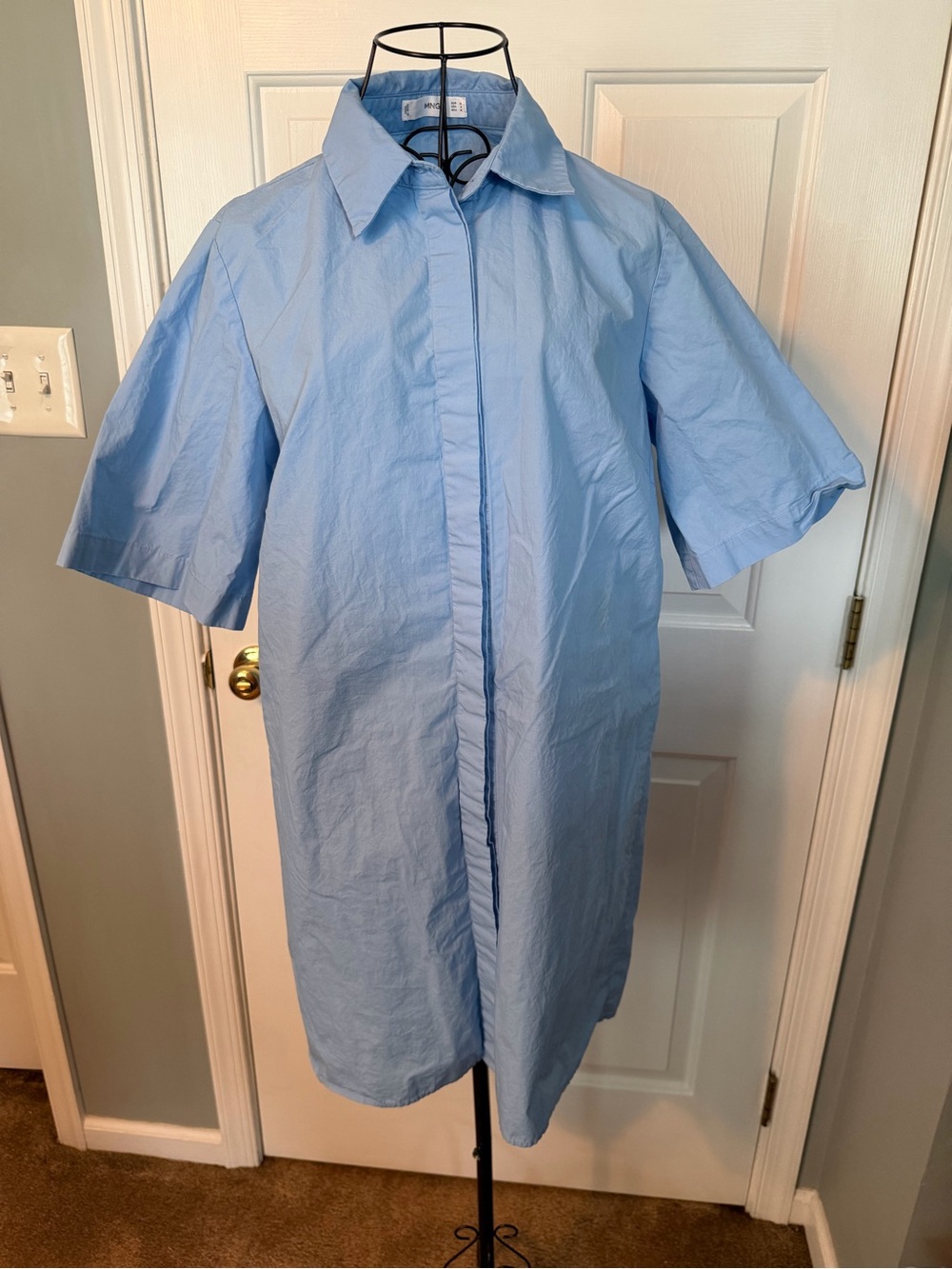 MNG Mango Light Blue Oversized Short Sleeve Shirt Dress Button Down Size Medium
